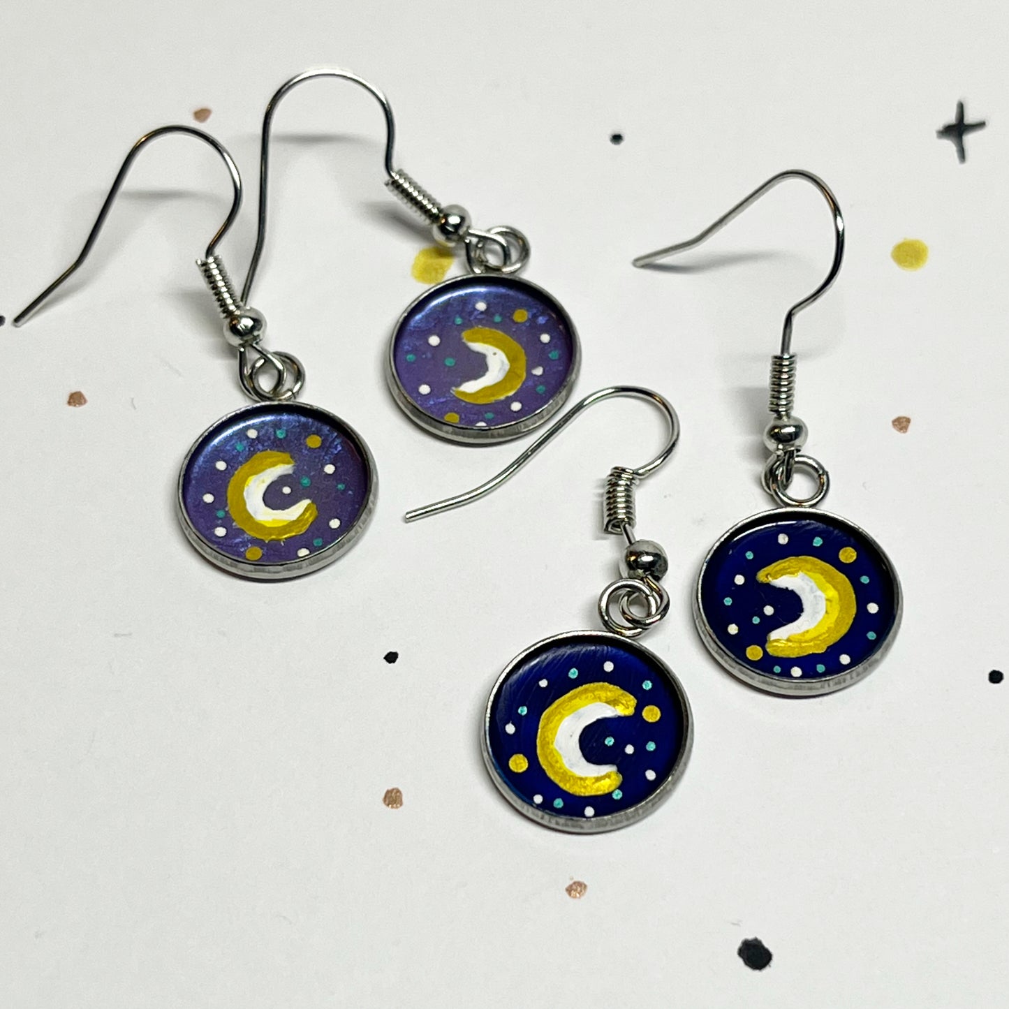 Dangly Moon Earrings - Option of Purple or Blue