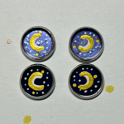 Stud Moon Earrings - Option of Purple or Blue