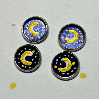 Stud Moon Earrings - Option of Purple or Blue