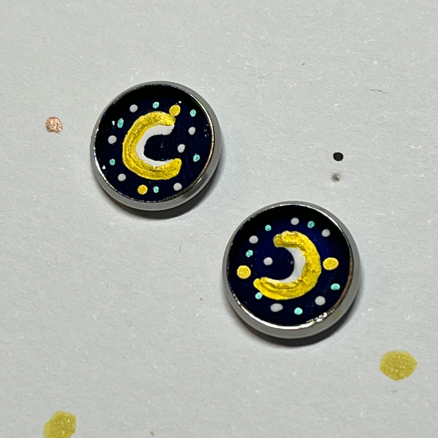 Stud Moon Earrings - Option of Purple or Blue