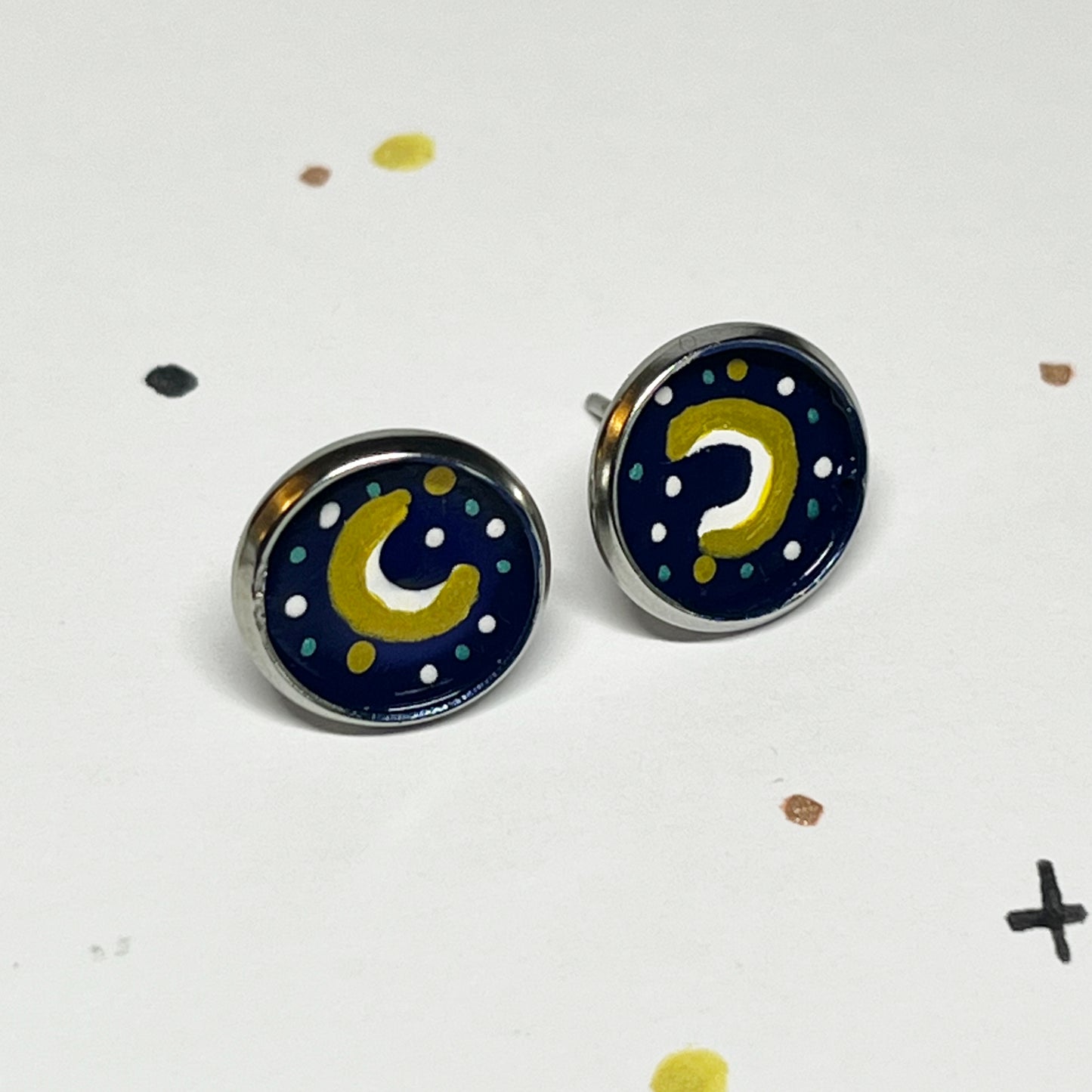 Stud Moon Earrings - Option of Purple or Blue