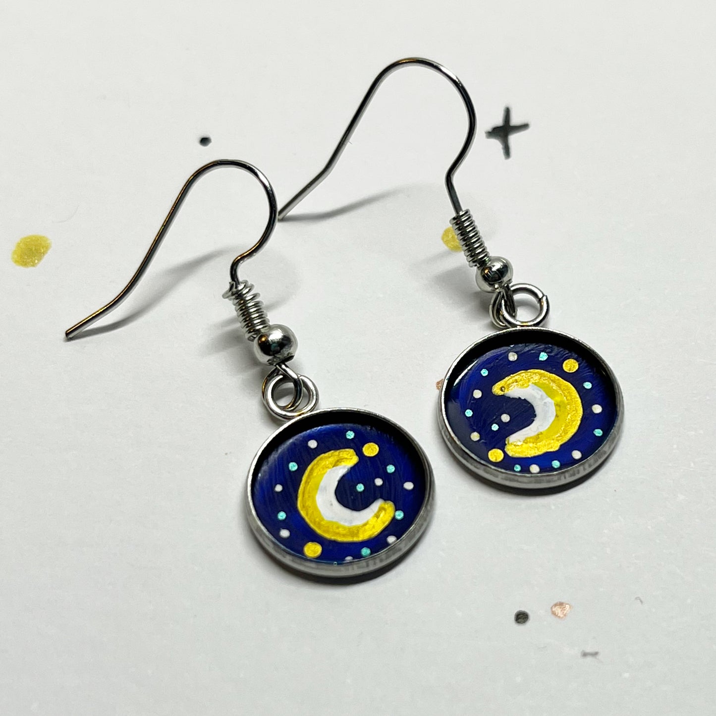 Dangly Moon Earrings - Option of Purple or Blue