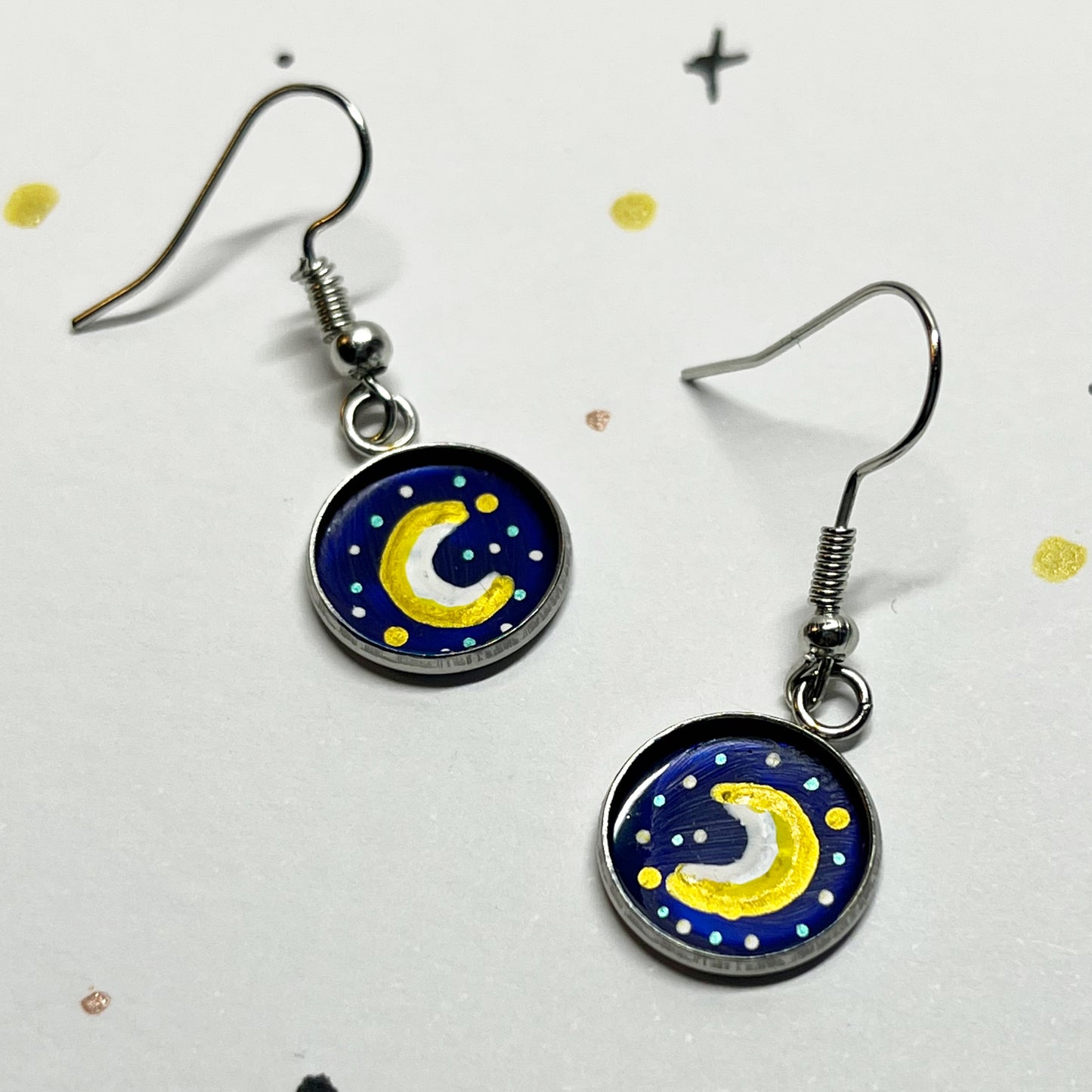 Dangly Moon Earrings - Option of Purple or Blue