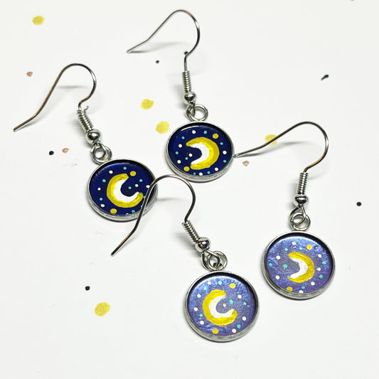 Dangly Moon Earrings - Option of Purple or Blue