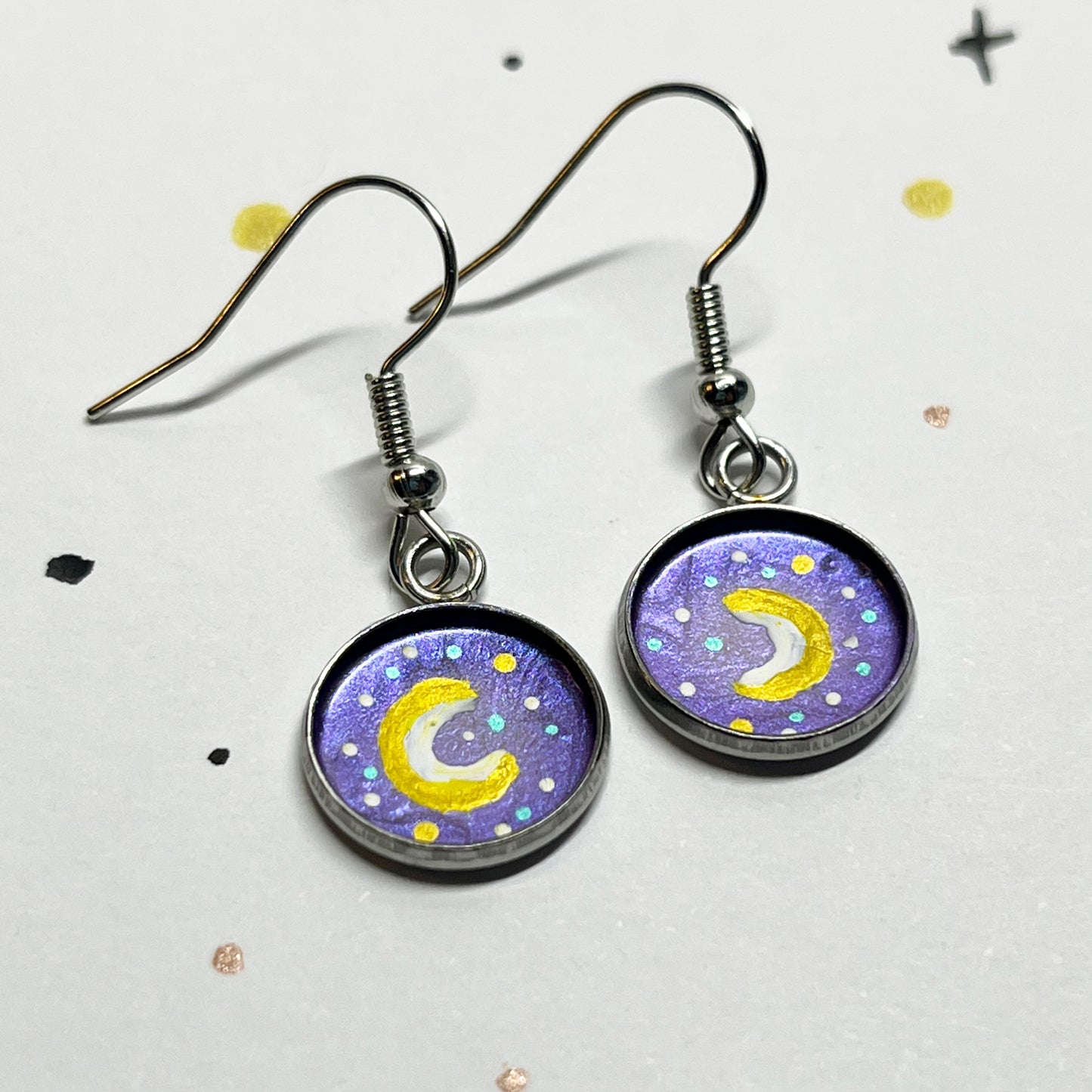 Dangly Moon Earrings - Option of Purple or Blue