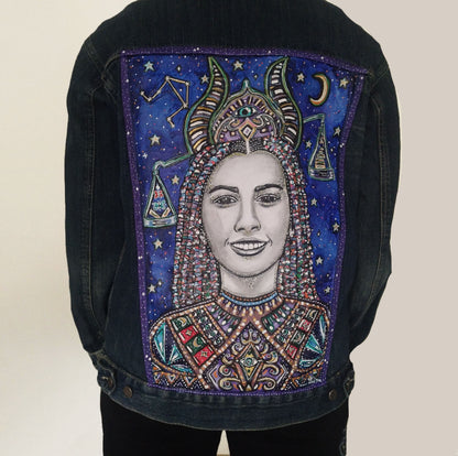 Libra Hand Painted One Of A Kind M Denim Jacket