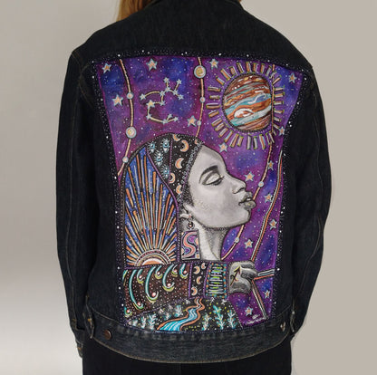 Sagittarius Hand Painted One Of A Kind L Denim Jacket