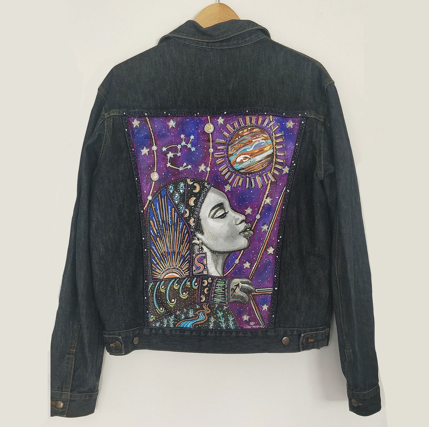 Sagittarius Hand Painted One Of A Kind L Denim Jacket