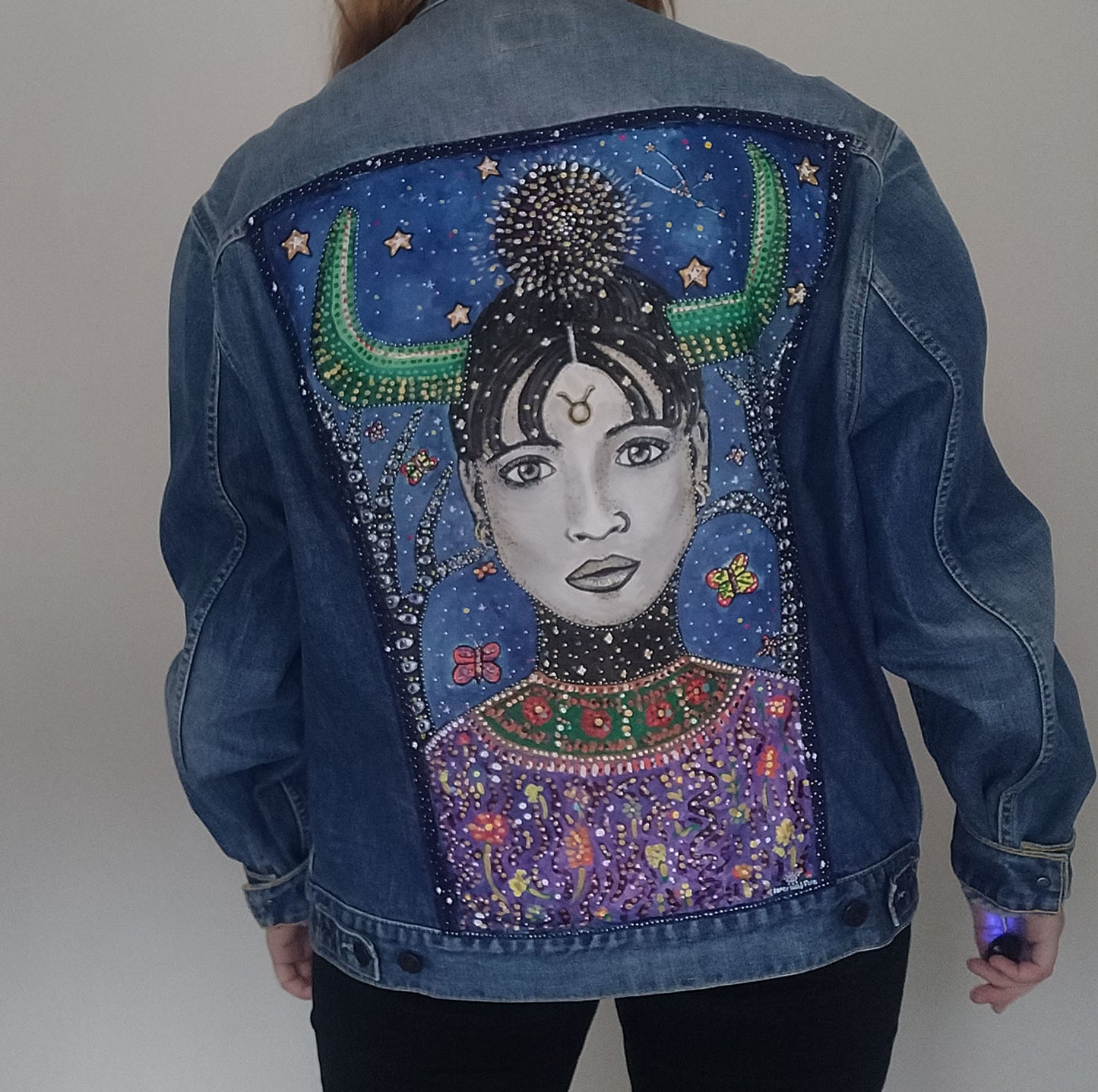 Taurus Hand Painted One Of A Kind XL Denim Jacket