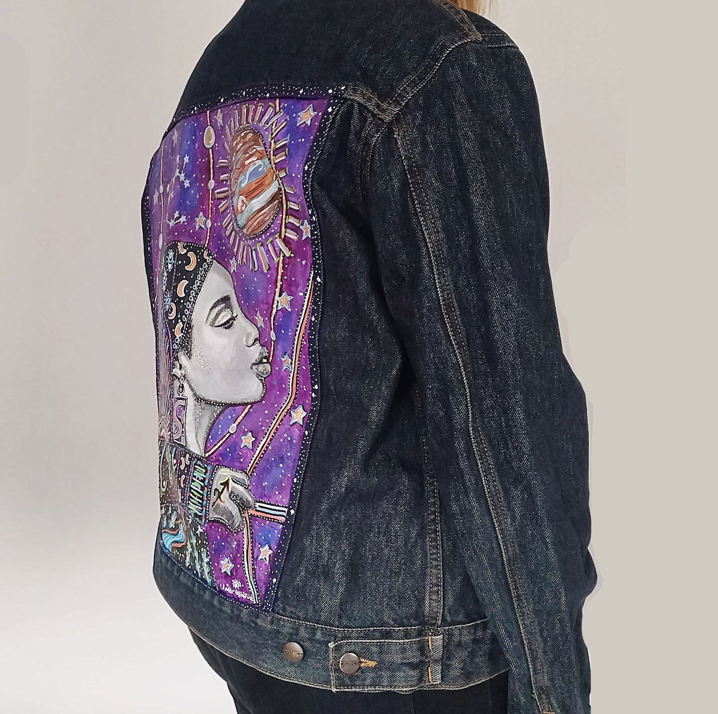 Sagittarius Hand Painted One Of A Kind L Denim Jacket