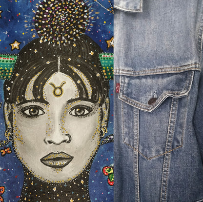 Taurus Hand Painted One Of A Kind XL Denim Jacket