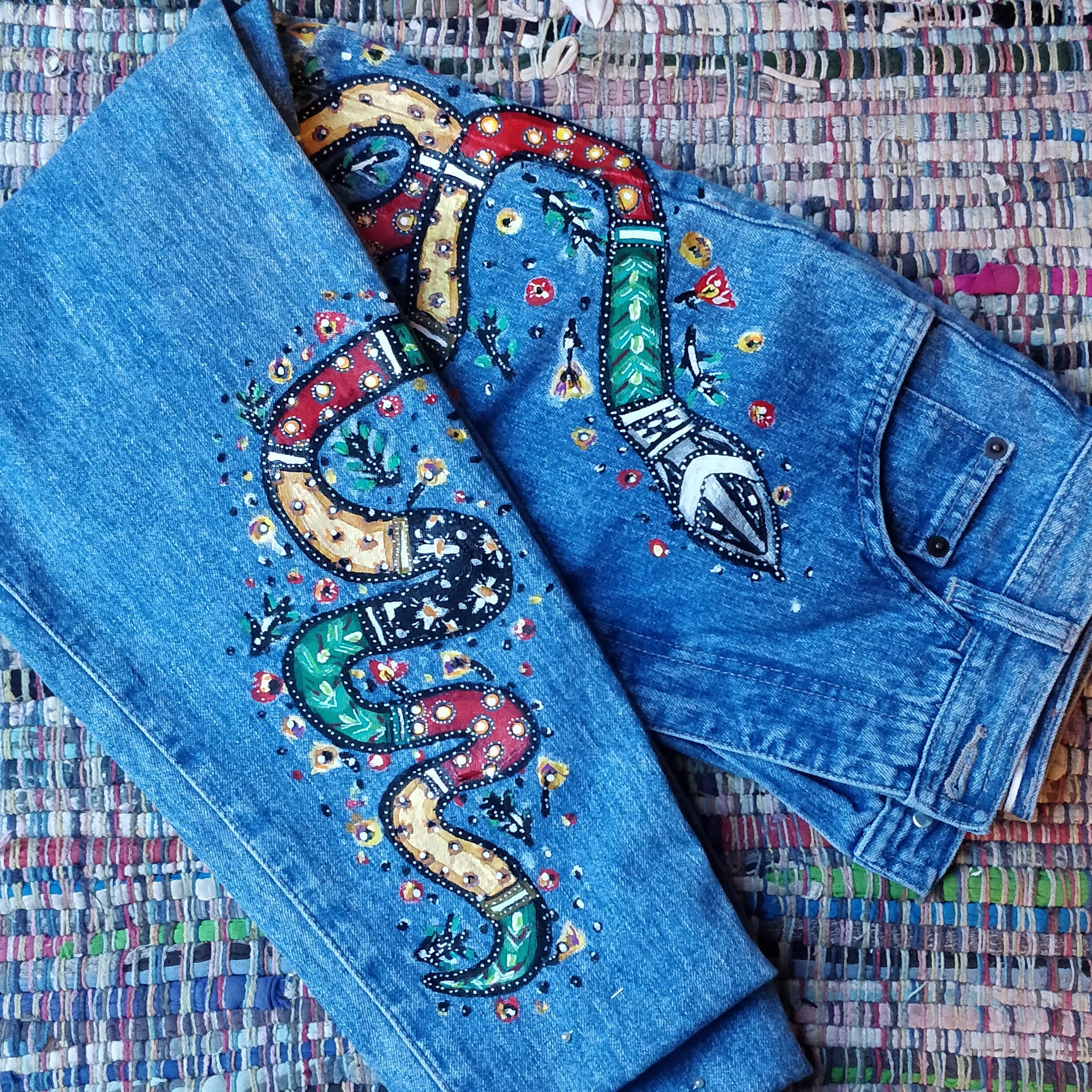 Hand Painted Jeans, High Waist, Embroidery Denim | Rebecca Bessette